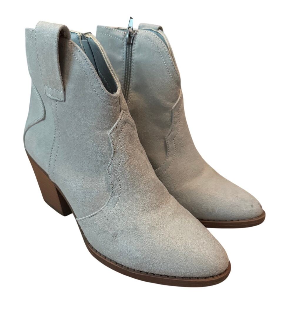 Sugar Torch Western Ankle Boots Light Blue Faux Suede Cowgirl Booties Size 6.5 M